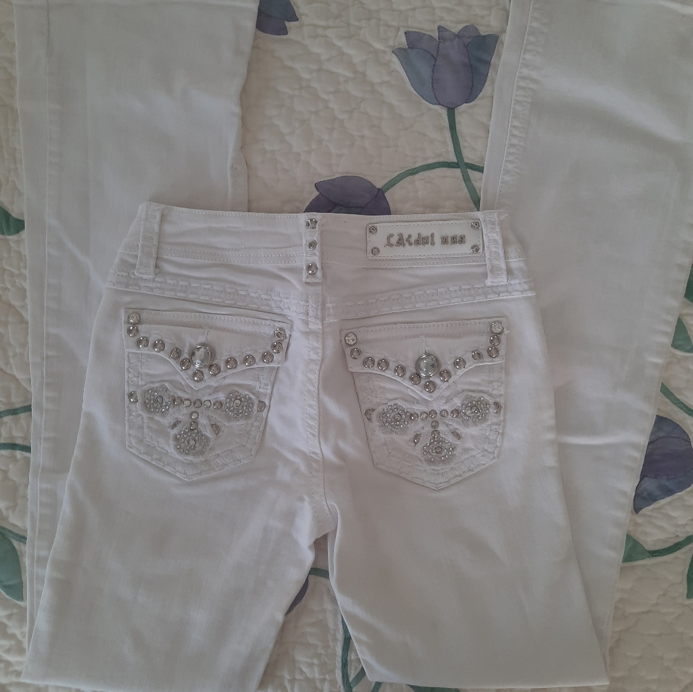 L.A. Idol White Boot Cut Jeans with Elegant Bling